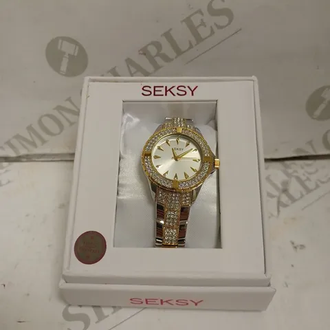 BOXED SEKSY BY SEKONDA LADIES STONE WATCH WITH TWO TONE STAINLESS STEEL BRACELET - JAPAN MOVEMENT - 3 ATM.