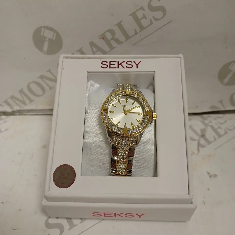 BOXED SEKSY BY SEKONDA LADIES STONE WATCH WITH TWO TONE STAINLESS STEEL BRACELET - JAPAN MOVEMENT - 3 ATM. 