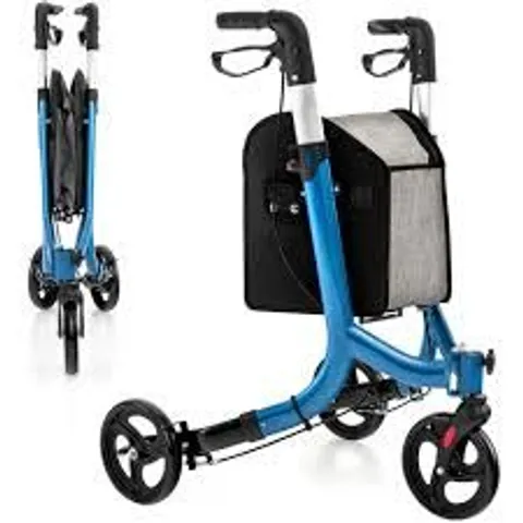 BOXED COSTWAY BLUE FOLDING ALUMINIUM ROLLING WALKER WITH ZIPPERED STORAGE BAG