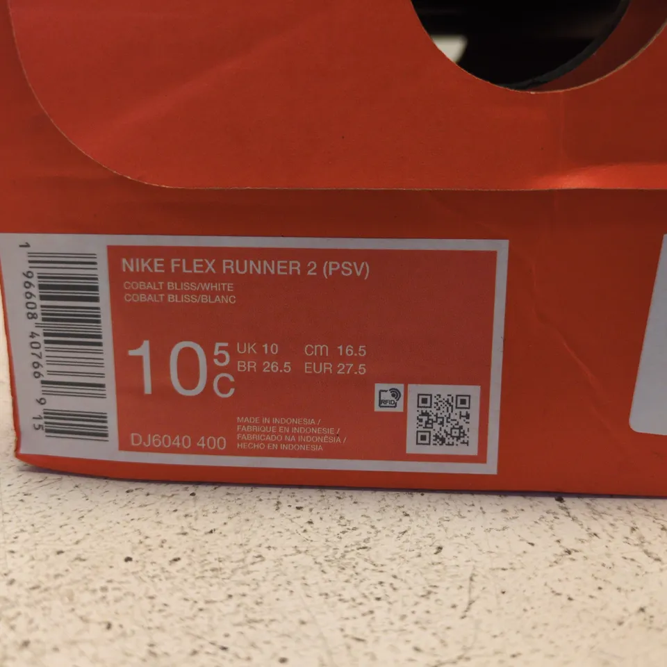 BOXWED PAIR OF  NIKE FLEX RUNNER 2 (PSV) SNEAKERS – COBALT BLISS/WHITE - UK 10