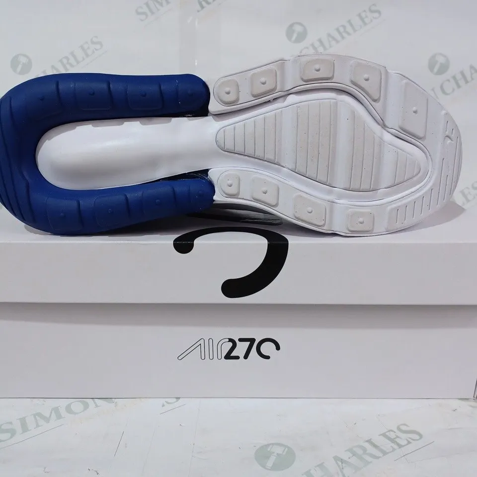 BOXED PAIR OF NIKE AIR MAX 270 TRAINERS IN WHITE/BLUE UK SIZE 10