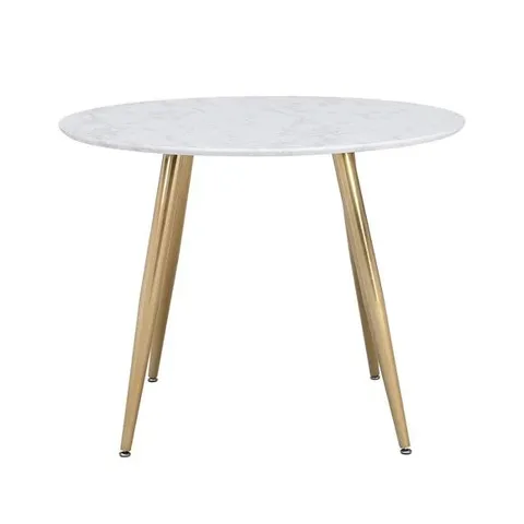 BOXED KENDALL 4 SEATER ROUND DINING TABLE, WHITE FAUX MARBLE (1 BOX)