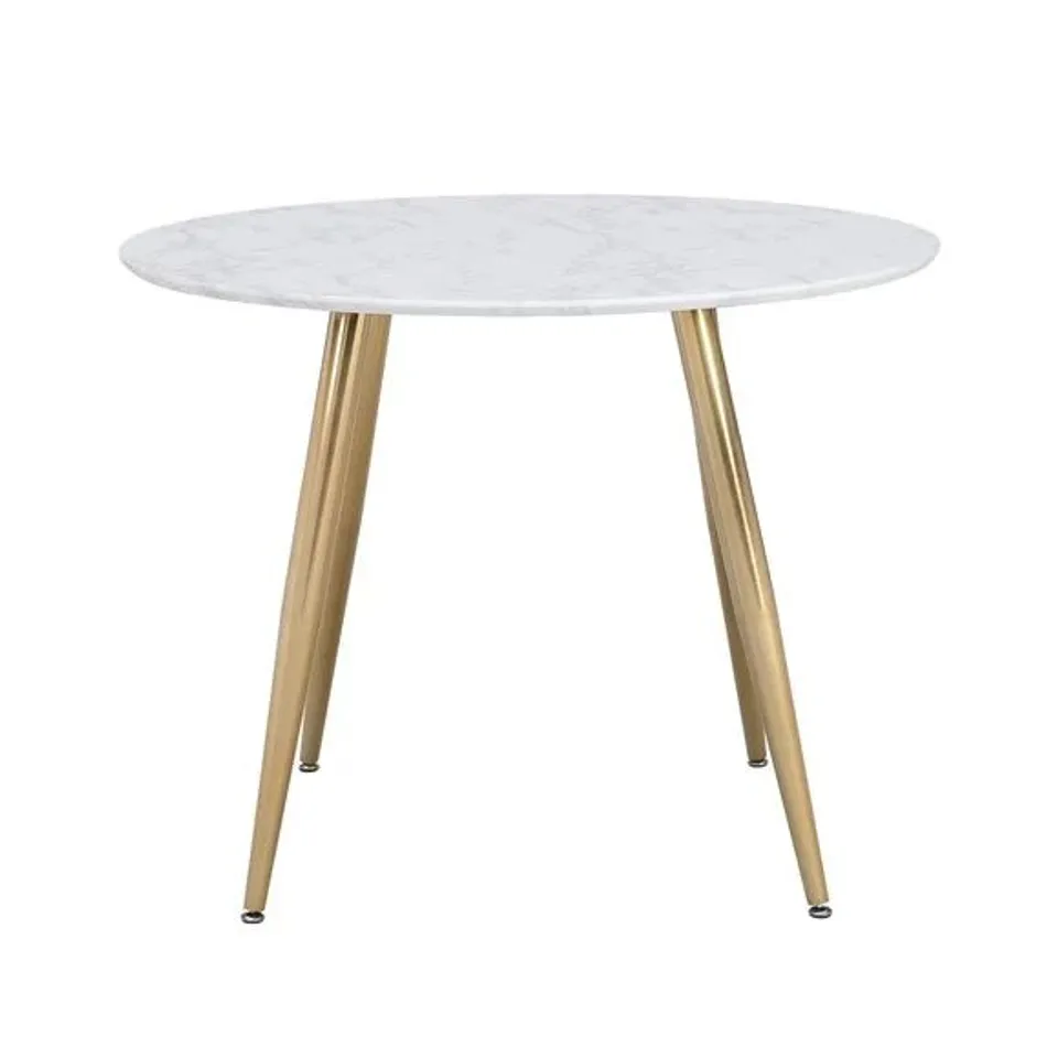 BOXED KENDALL 4 SEATER ROUND DINING TABLE, WHITE FAUX MARBLE (1 BOX)