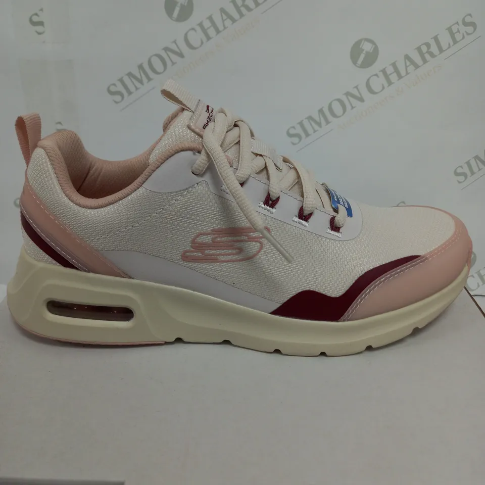 BOXED PAIR OF SKECHERS AIR COURT TRAINERS IN PINK & WHITE SIZE 4