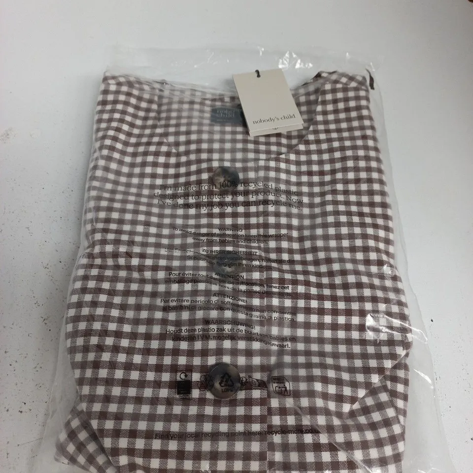 NOBODY'S CHILD BROWN & WHITE GINGHAM DRESS – UK 14 
