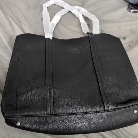 PARFOIS BLACK PEBBLED LEATHER TOTE BAG WITH ZEBRA ROUND COIN PURSE – SIZE L