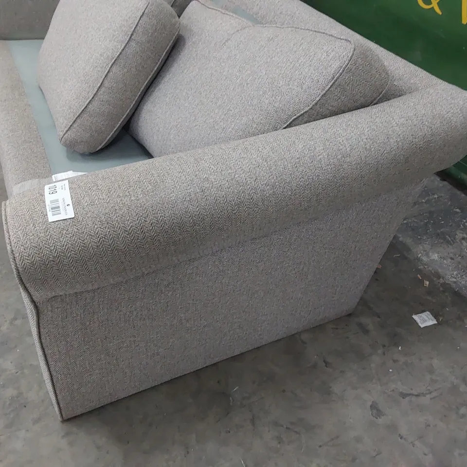 THREE SEATER SOFA FRAME WITH MATCHING BUT ODD SIZED BACK CUSHIONS