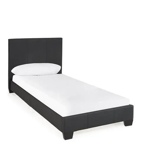 BOXED ELLIS BLACK FAUX LEATHER SINGLE BED FRAME - COLLECTION ONLY 