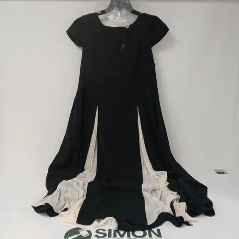 KALEIDOSCOPE BLACK PLEAT MAXI DRESS WITH CREAM SIDE PANELS – WOMEN'S FLOOR-LENGTH GOWN - UK SIZE 18