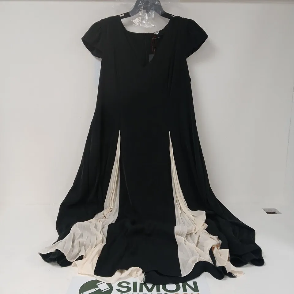KALEIDOSCOPE BLACK PLEAT MAXI DRESS WITH CREAM SIDE PANELS – WOMEN'S FLOOR-LENGTH GOWN - UK SIZE 18
