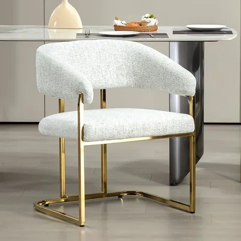 BOXED MODERN METAL FRAME CHENILLE UPHOLSTERED ARMCHAIR DINING CHAIRS WHITE  