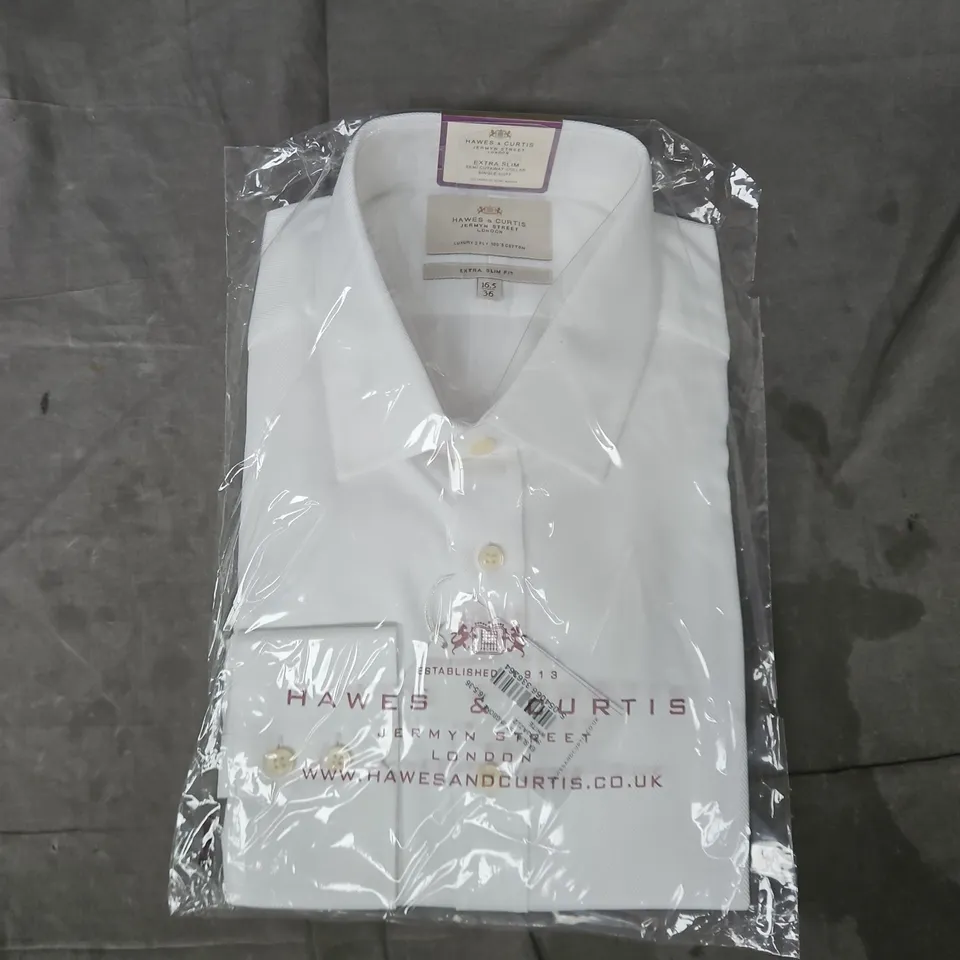 BAGGED HAWES & CURTIS EXTRA SLIM CUTAWAY COLLAR SINGLE CUFF SHIRT IN WHITE SIZE 16.5/36