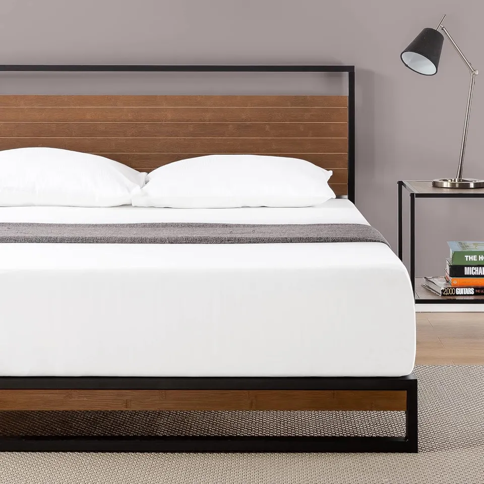 BOXED ZINUS SUZANNE BAMBOO AND METAL PLATFORM BED FRAME//DOUBLE (1 BOX)