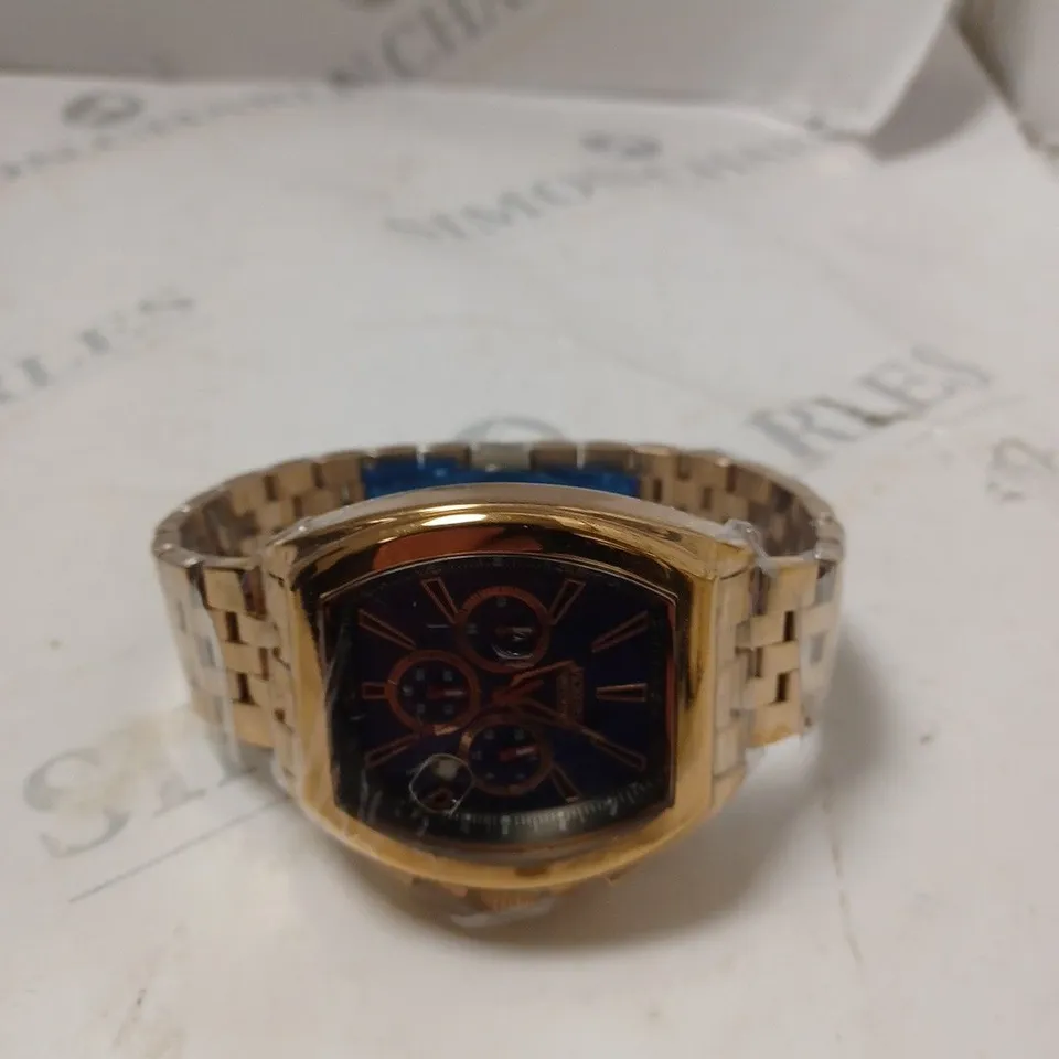 BOXED VICKERS ARMSTRONGS ATMOSPHERE ROSE GOLD STRAP BLUE DIAL WATCH 