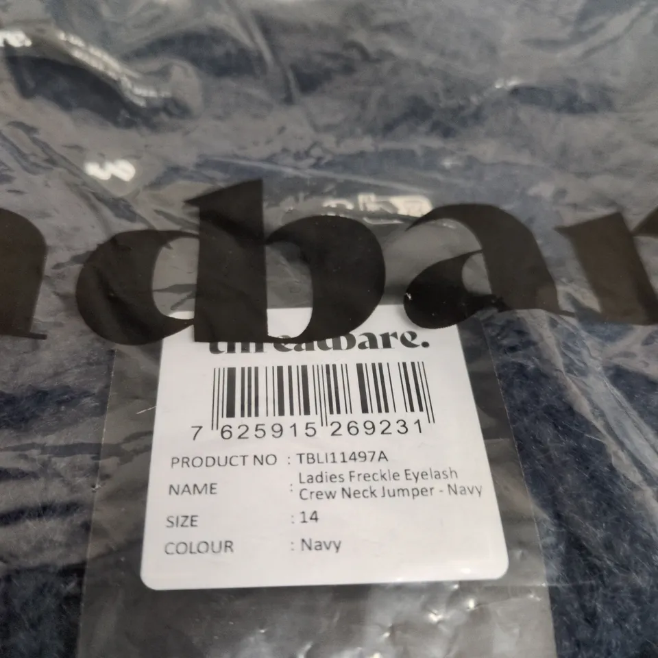 THREADBARE LADIES FRECKLE EYELASH CREW NECK JUMPER – NAVY, UK SIZE 14 