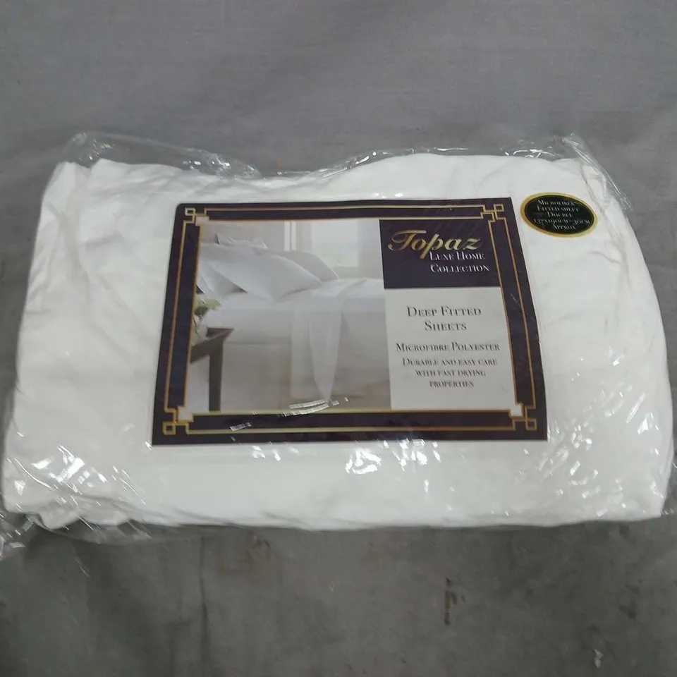 BOX OF APPROX 20 TOPAZ HOME LINEN COLLECTION DEEP-FITTED SHEETS – WHITE 