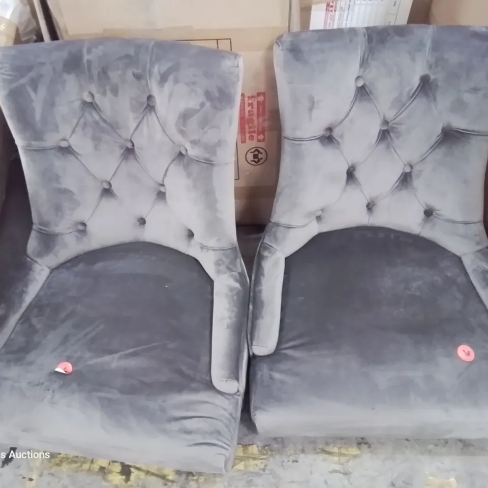 PAIR UPHOLSTERED DINING CHAIRS GREY VELVET