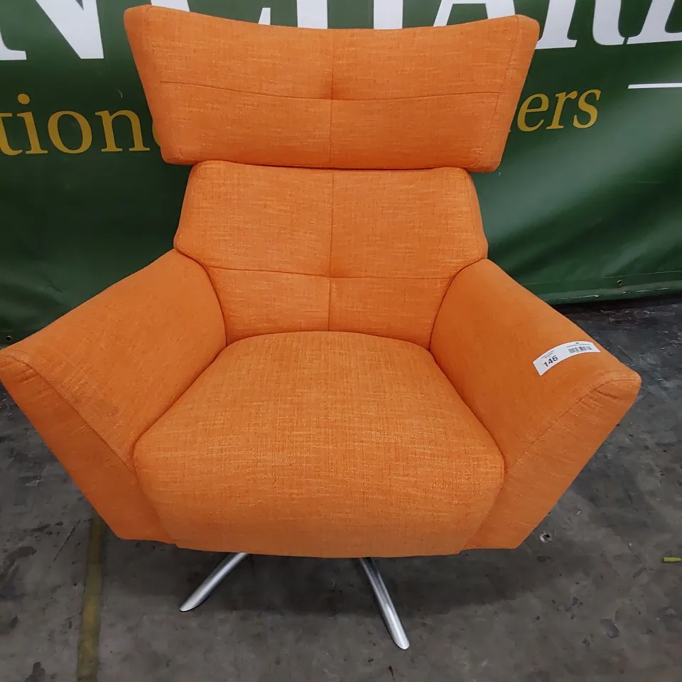 QUALITY BRITISH DESIGNER LOUNGE Co. JACOB SWIVEL WINGED CHAIR TANGARINE FABRIC 