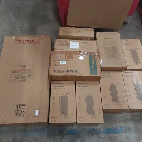 PALLET OF ASSORTED ITEMS INCLUDING: 5X GOVEE LIFE SMART HEATERS, DEHUMIDIFIER, VANCASSO DINING SET, NIGHTSTAND, STEAM CLEANER, GLAM HAUS 3 TIER CLOTHES AIRER ECT
