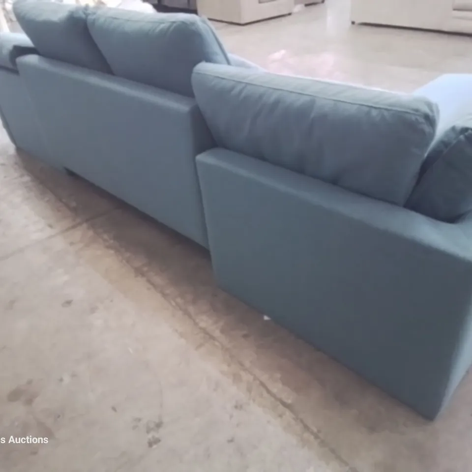 DESIGNER DOUBLE CHAISE SOFA WITH OTTOMAN STORAGE & PULL OUT BED BLUE FABRIC 