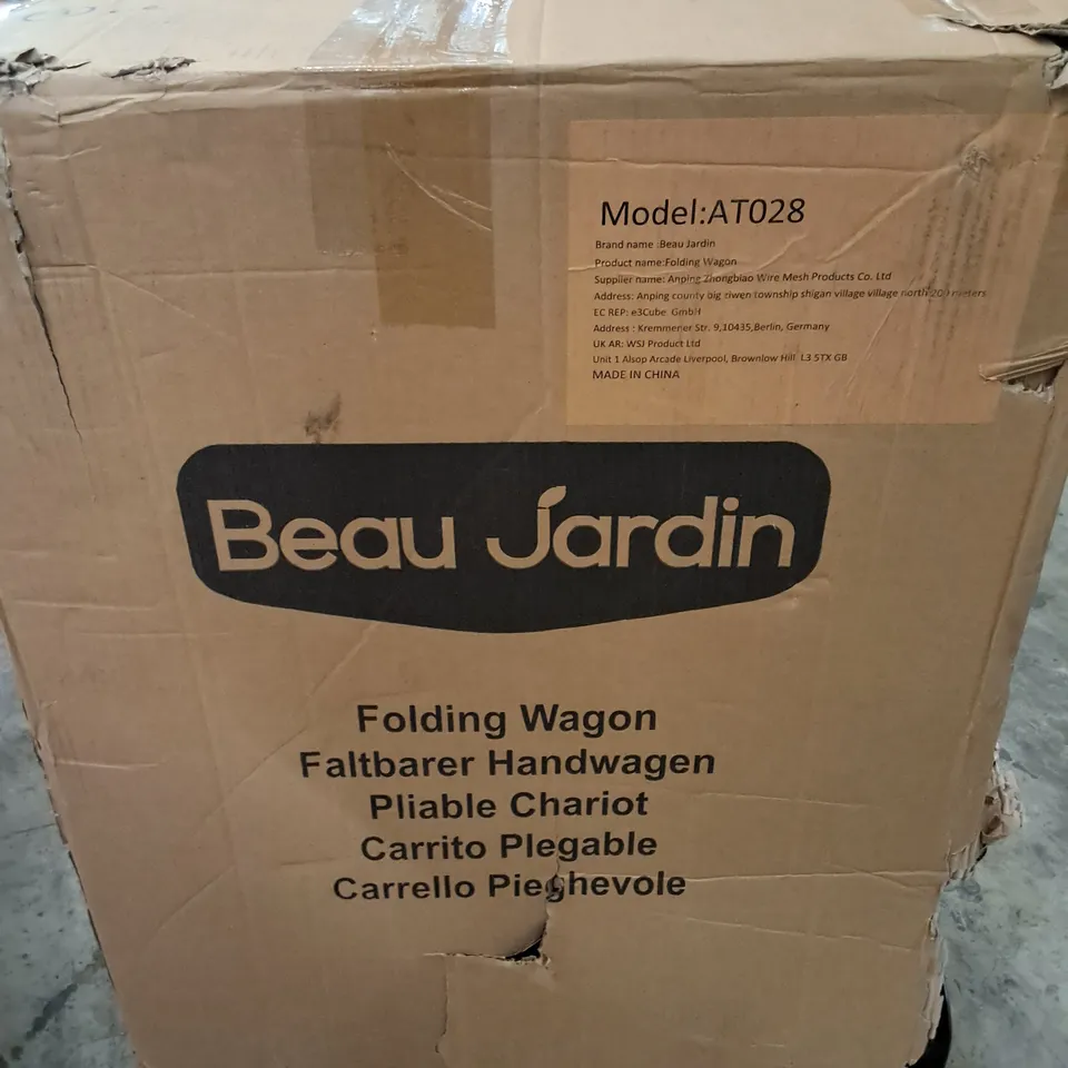PALLET OF ASSORTED HOUSEHOLD ITEMS TO INCLUDE BEAU JARDIN FOLDING WAGON, POP UP TENT AND BBQ