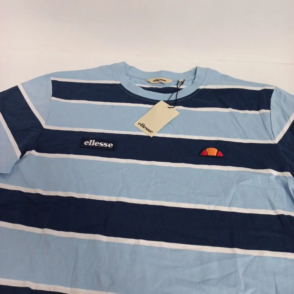 ELLESSE DAVINOS TEE STRIPE T-SHIRT – LIGHT BLUE & NAVY, XL