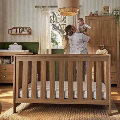BOXED CUDDLE CO. BURFORD COT BED - OAK (2 BOXES)