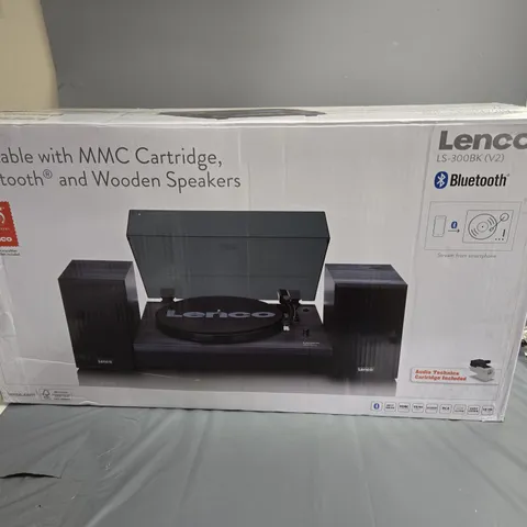 LENCO LS-300BK TURNTABLE WITH MMC CARTRIDGE, BLUETOOTH AND WOODEN SPEAKERS