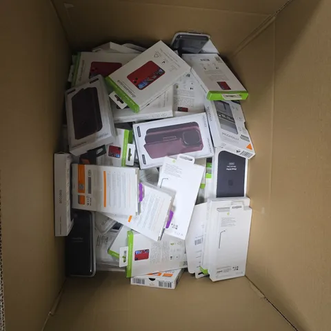 BOX OF APPROXIMATELY 30 ASSORTED PHONE CASES INCLUDING GEAR4 SAMSUNG GALAXY S9+, DECODED IPHONE 14 PRO MAX AND GEAR 4 IPHONE 12 PRO MAX