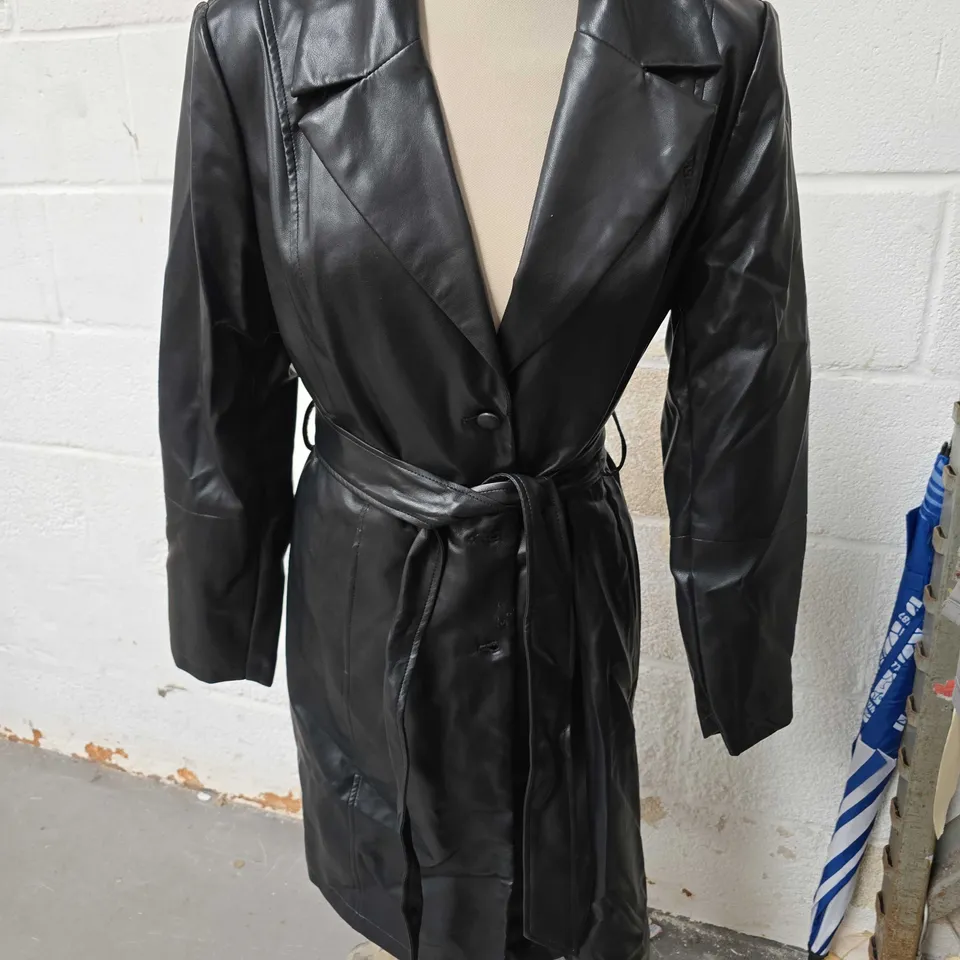 CENTIGRADE LADIES FAUX LEATHER COAT - BLACK - SIZE MEDIUM