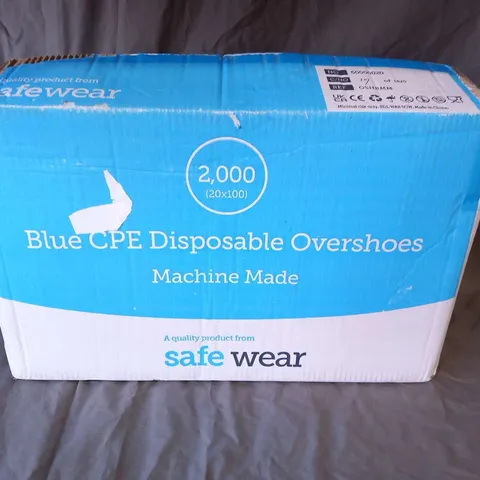 BOX OF 2,000(20X100) SAFE WEAR BLUE CPE DISPOSABLE OVERSHOES MACHINE MADE 