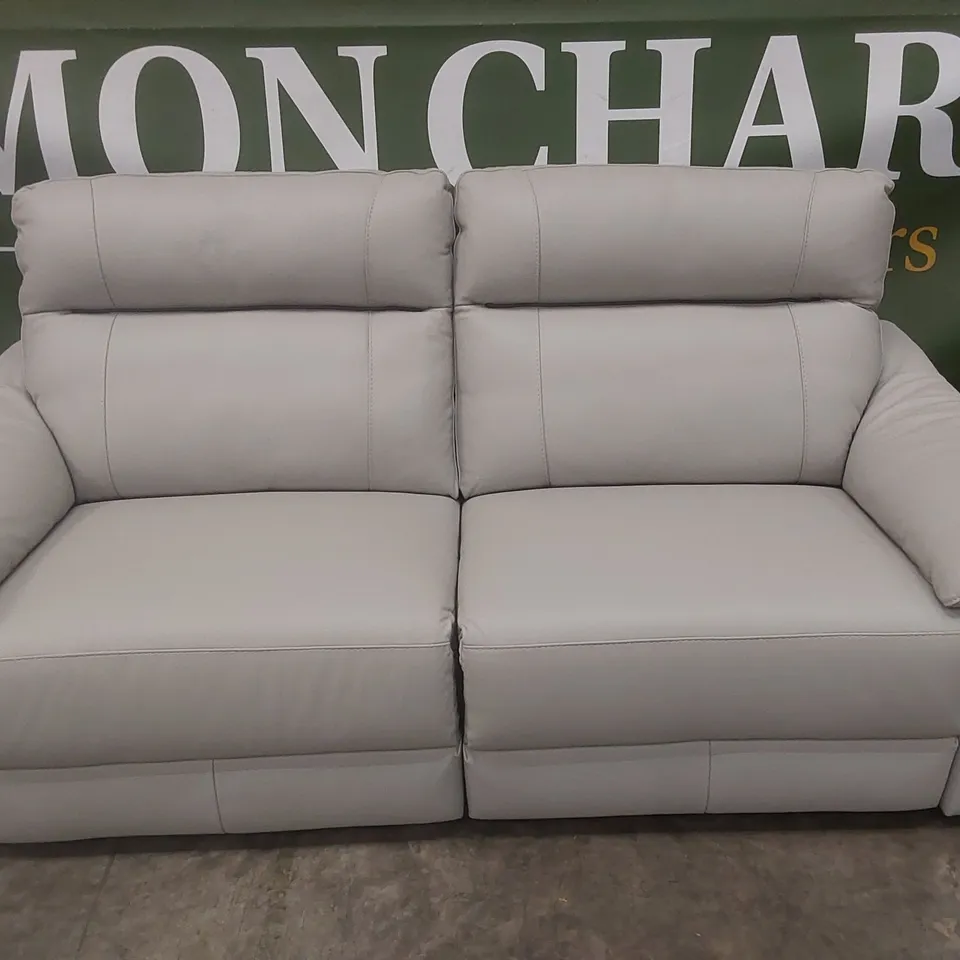 QUALITY DESIGNER ITALIAN MADE 3 SEATER ELECTRIC RECLINER LEATHER SOFA - SILVER