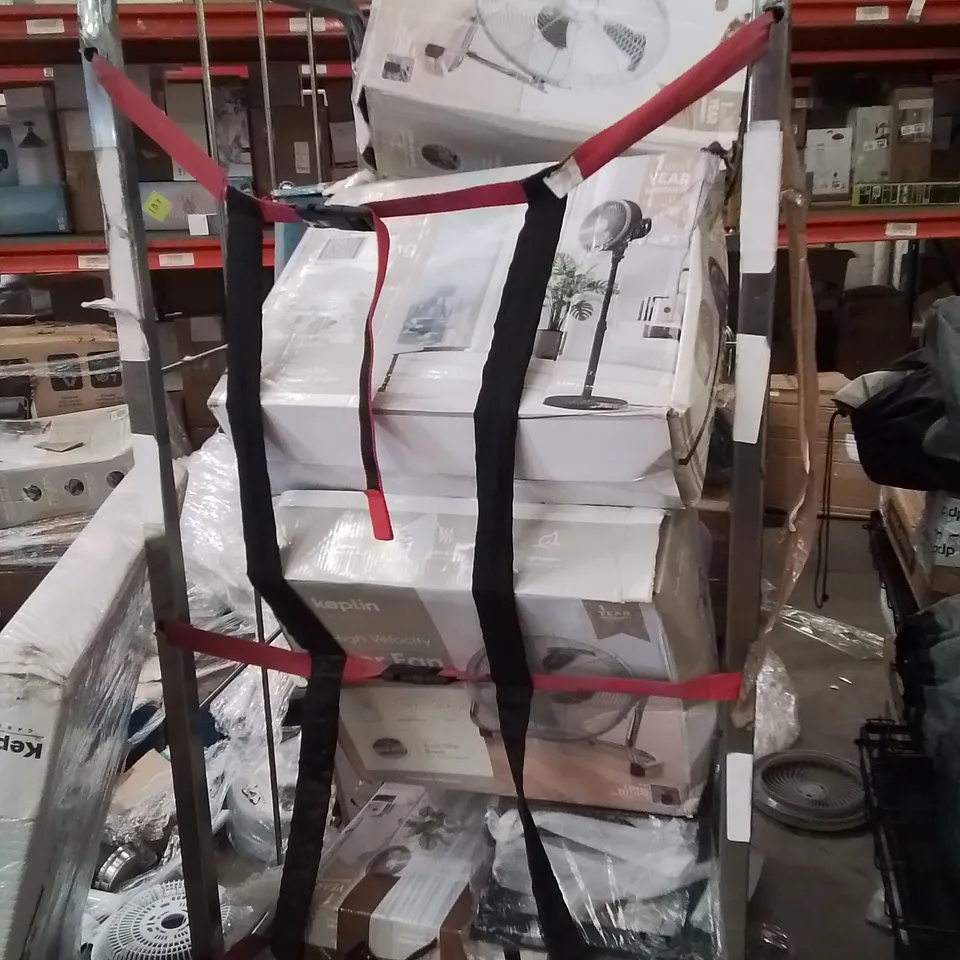 CAGE OF ASSORTED HOUSEHOLD GOODS AND PRODUCTS TO INCLUDE;FANS,CAR SEAT,DUMBBELL 