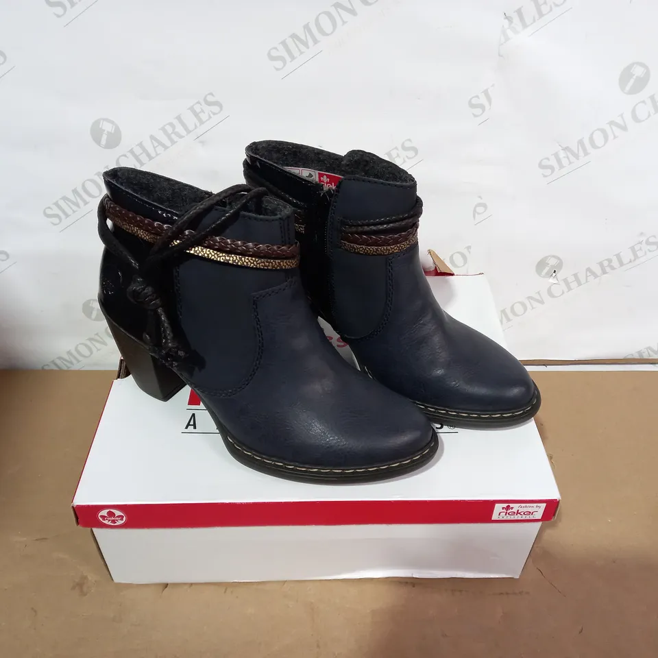BOXED PAIR OF RIEKER HEELED BOOTS - SIZE 38