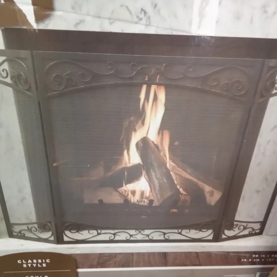 BOXED IANTHE DUAL SCROLL 3 PANEL STEEL FIREPLACE SCREEN
