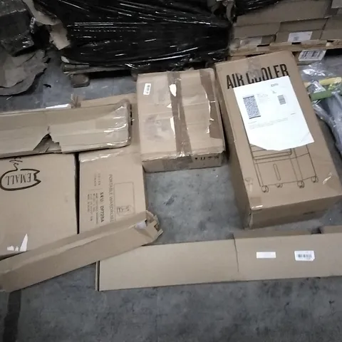 PALLET OF ASSORTED ITEMS INCLUDING AIR COOLER, PORTABLE WARDROBE, EMALL LIFE, LIMITLESS 16 INCH PEDESTAL FAN
