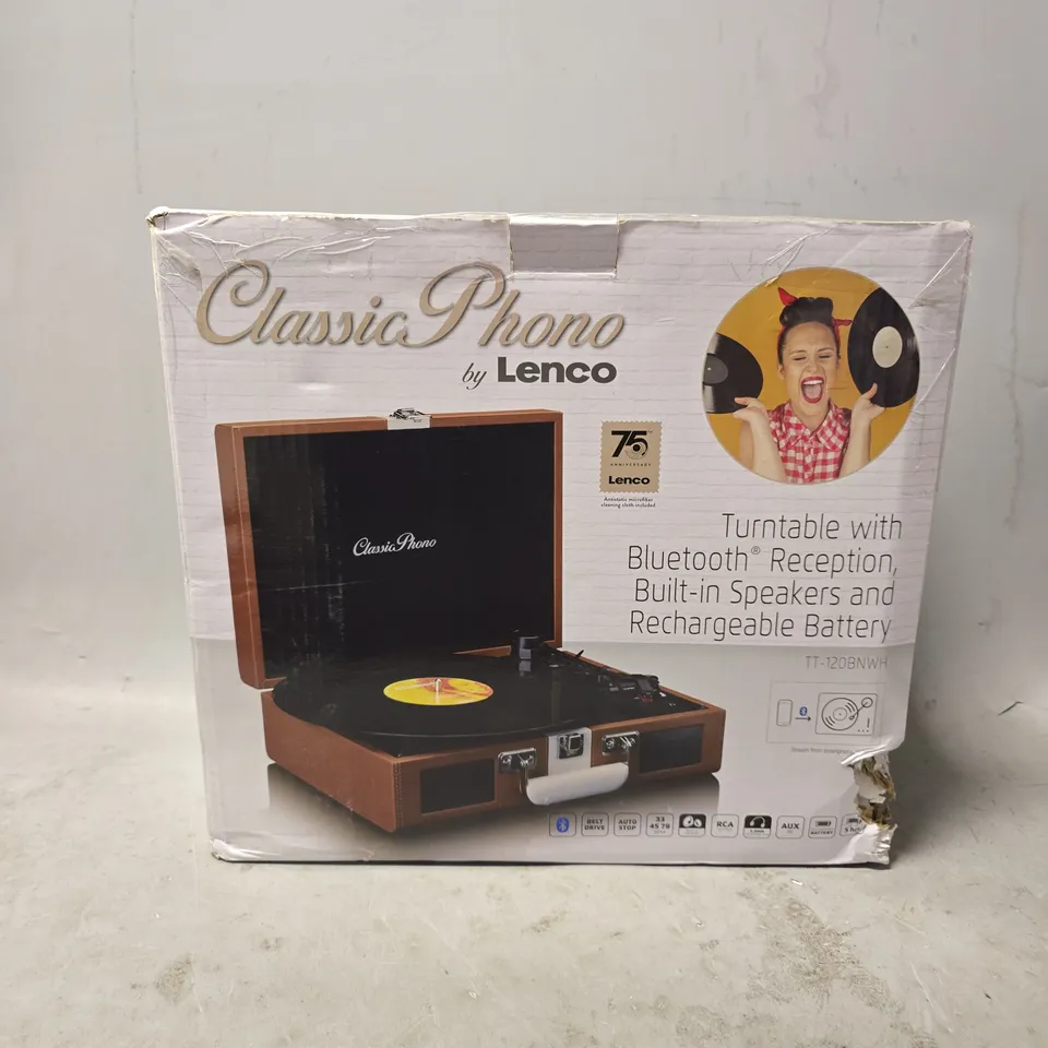 BOXED CLASSIC PHONO BY LENCO TURNTABLE WITH BLUETOOTH RECEPTION 