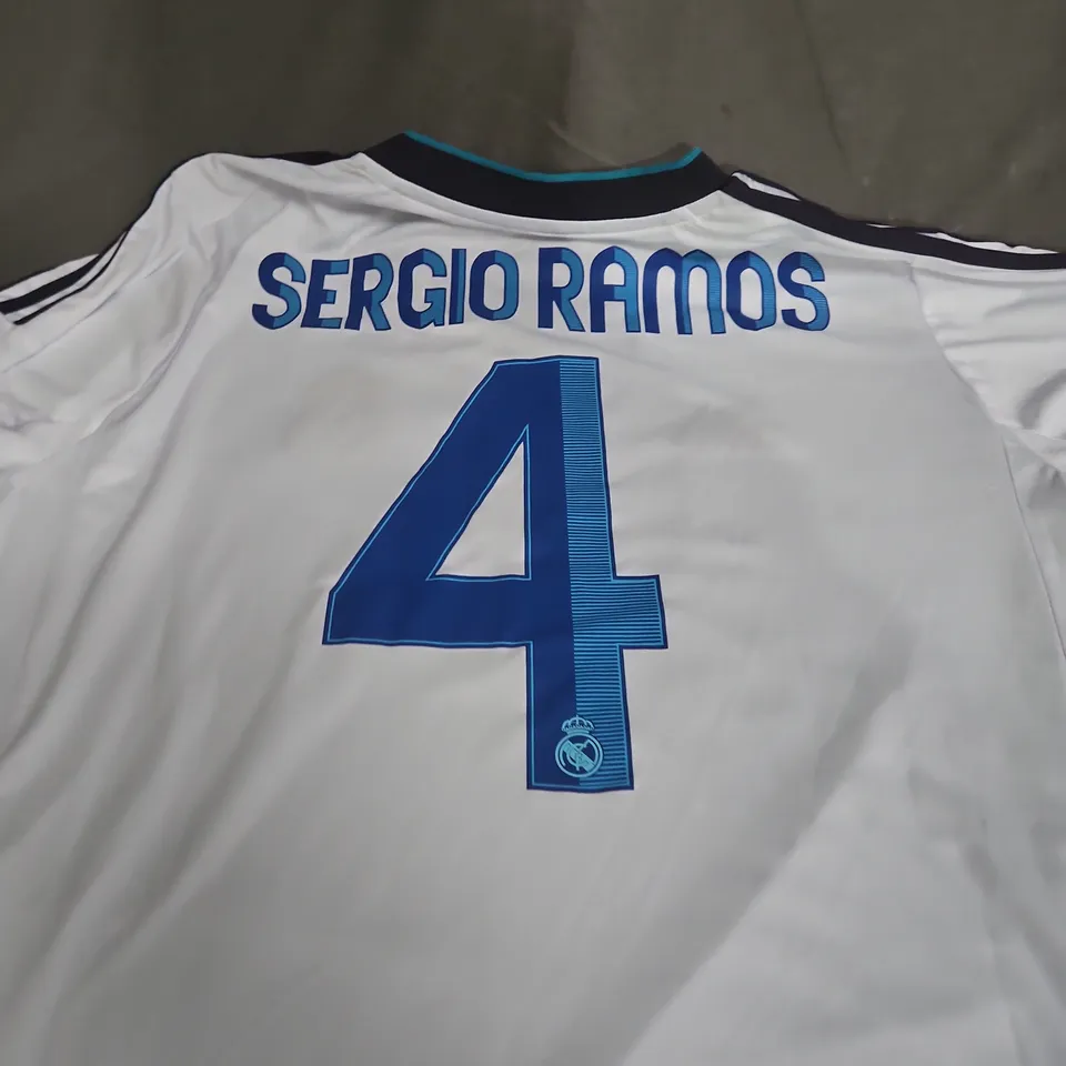 REAL MADRID ADIDAS FOOTBALL SHIRT - SERGIO RAMOS #4, SIZE L