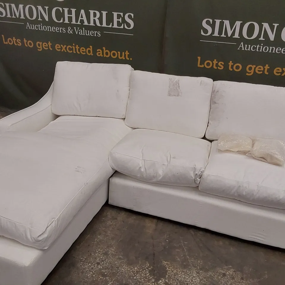 QUALITY DESIGNER CREAM FABRIC UPHOLSTERED CORNER CHAISE SOFA