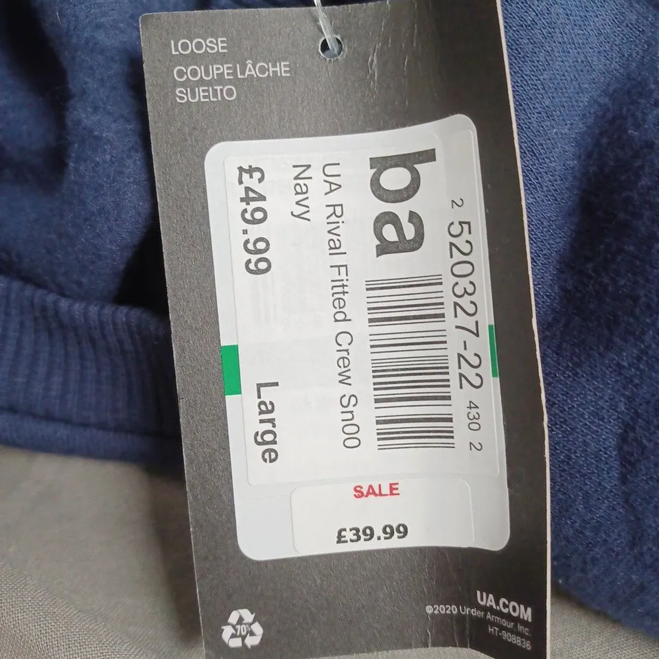 UNDER ARMOUR RIVAL CREW JUMPER IN NAVY - LARGE