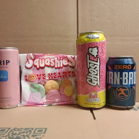 APPROXIMATELY 10 ASSORTED FOOD AND DRINK ITEMS TO INCLUDE GHOST, TRIP, IRN-BRU, ETC