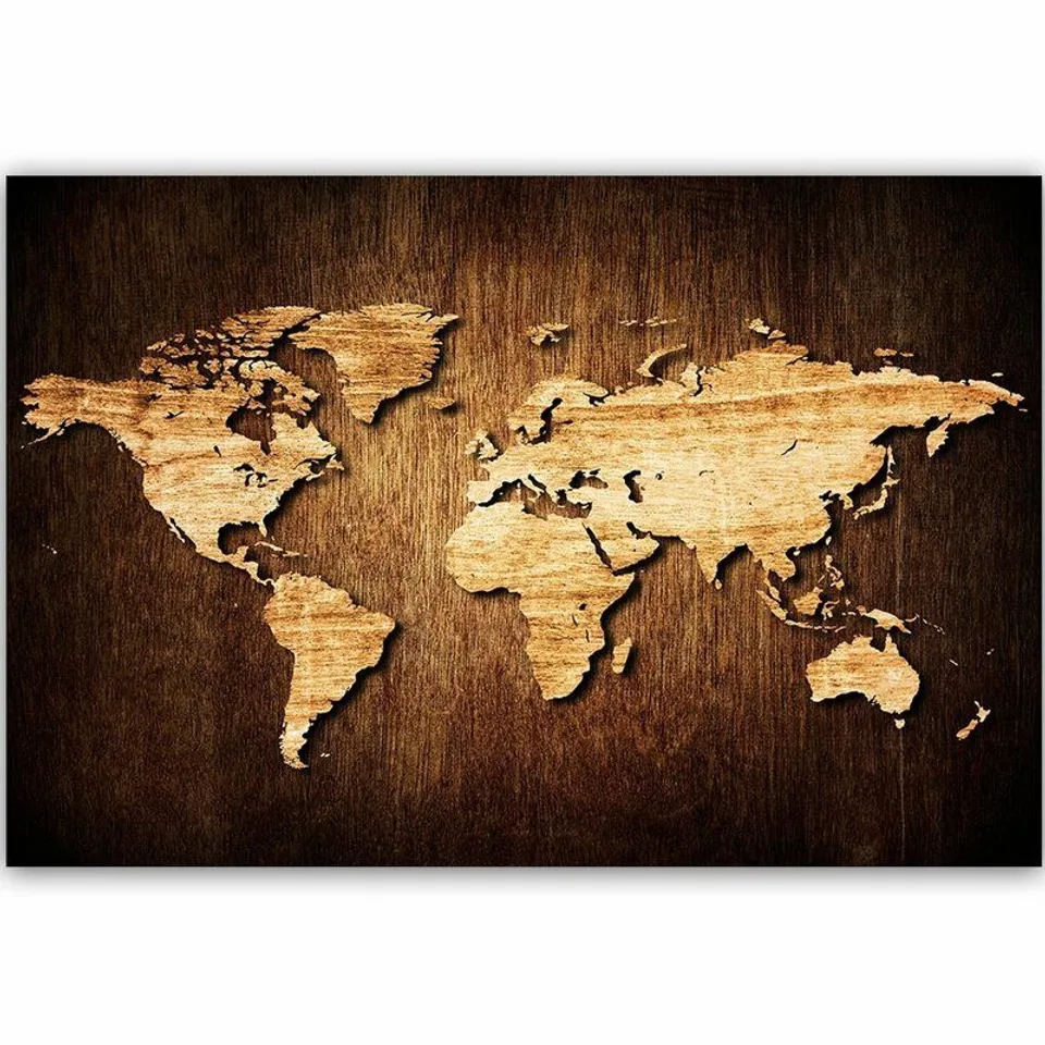 BOXED WOODEN WORLD MAP WRAPPED CANVAS