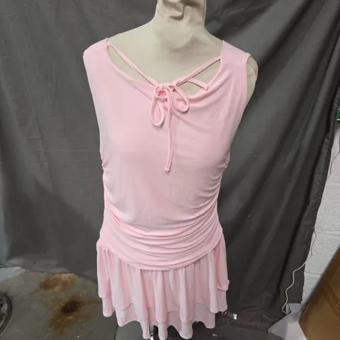 RIVER ISLAND STUDIOS PINK DRESS WITH TIE-FRONT STRAPS, UK L