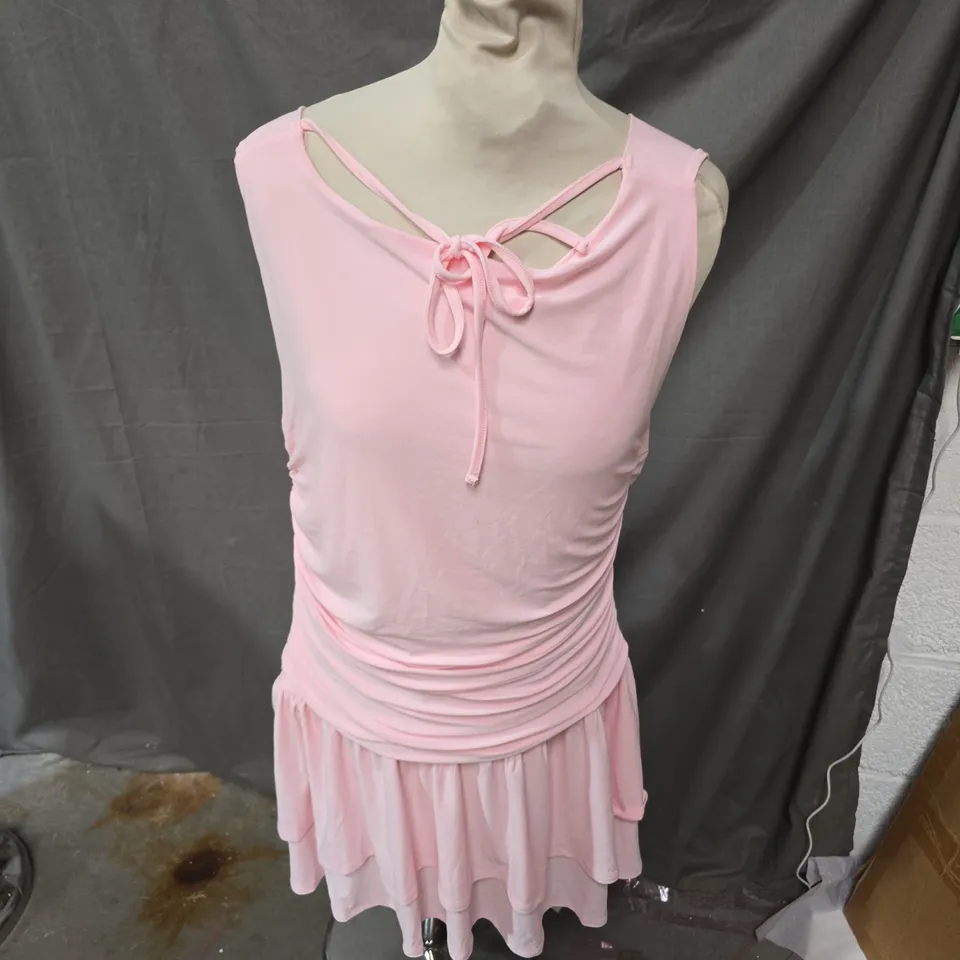 RIVER ISLAND STUDIOS PINK DRESS WITH TIE-FRONT STRAPS, UK L