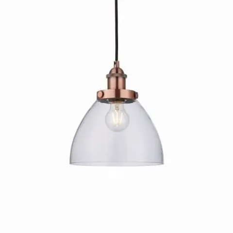 BOXED ENDON HANSEN PENDANT IN AGED COPPER PLATE FINISH & CLEAR GLASS SHADE (76332)