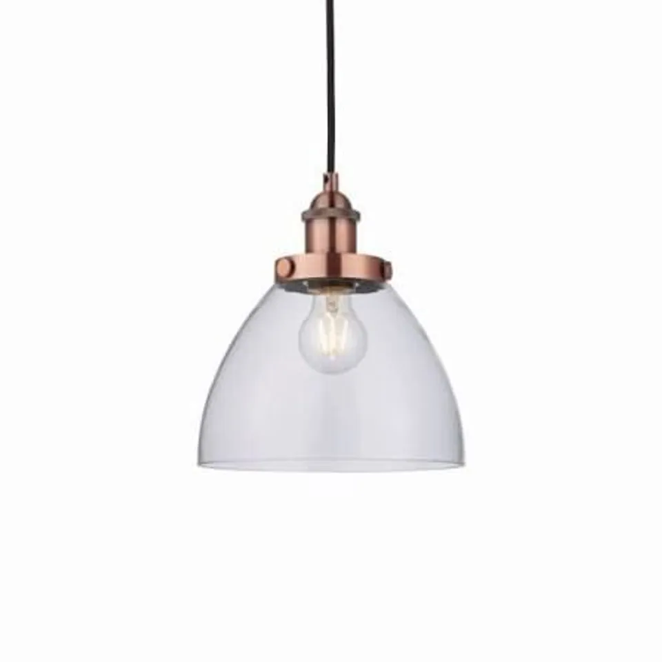 BOXED ENDON HANSEN PENDANT IN AGED COPPER PLATE FINISH & CLEAR GLASS SHADE (76332)