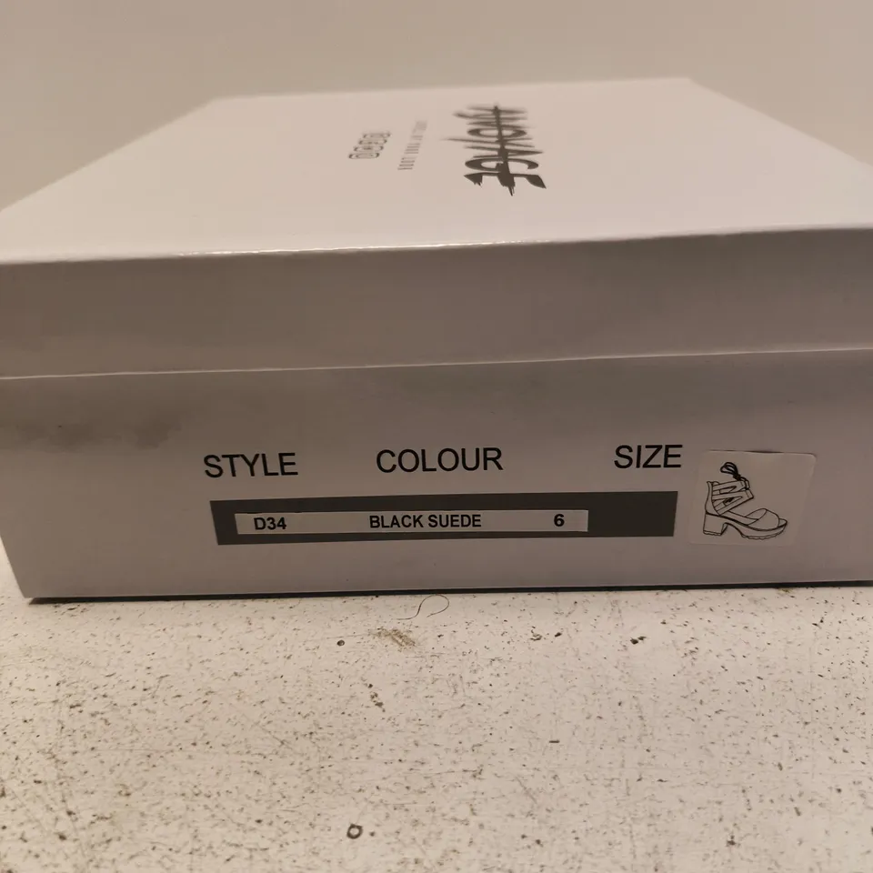 AVOYAGE D34 BLACK SUEDE SANDALS – UK 6 (BOXED)