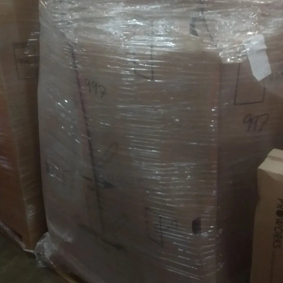 PALLET OF ASSORTED ITEMS INCLUDING AIR MULTIPLIER TOWER FAN, FOLDING DRYING RACK, DOG BED