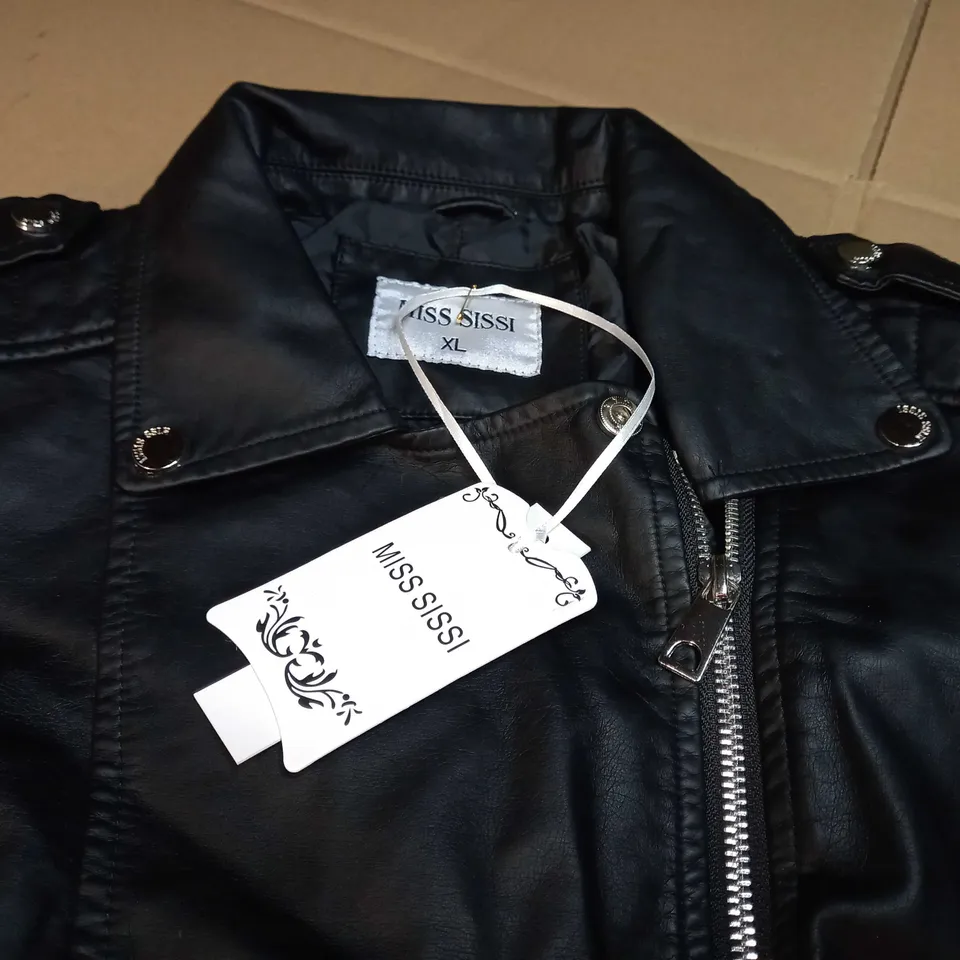 DESIGNER FAUX LEATHER BLACK BIKER JACKET - XL