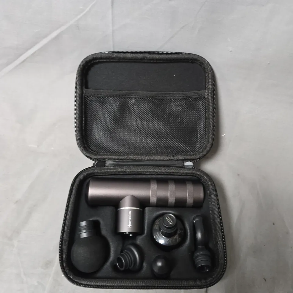 HOMEDICS MINI MASSAGE GUN – BOXED WITH CARRY CASE & ATTACHMENTS